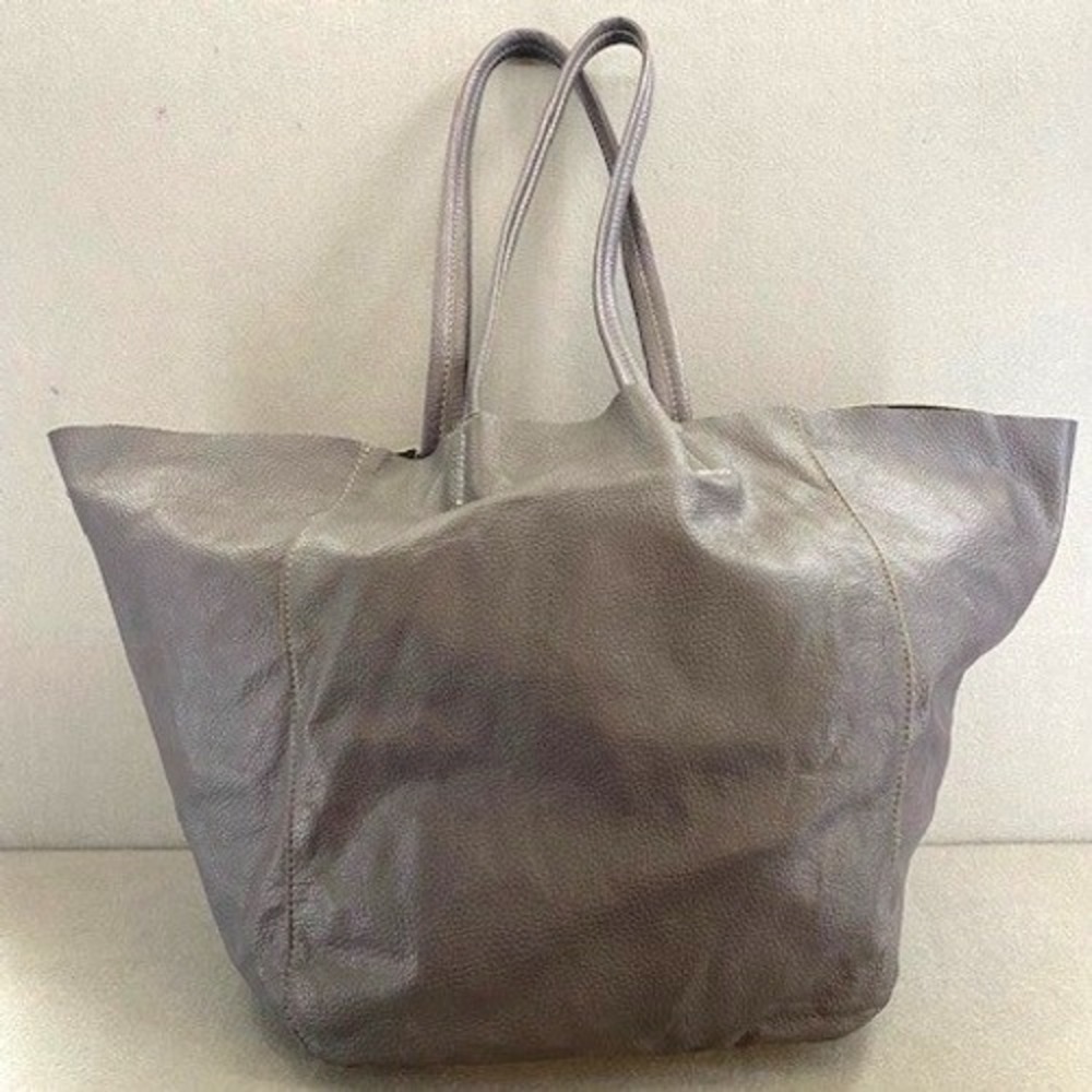 Cleobella Women's Grey 100% Leather Tote Bag Oversized‎ Shoulder Bag
